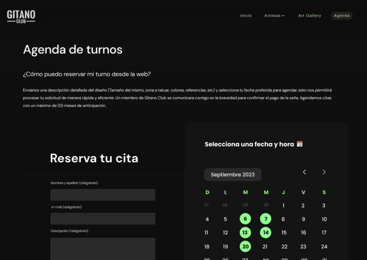 Gitano Club — Estudio · Web & Reservas